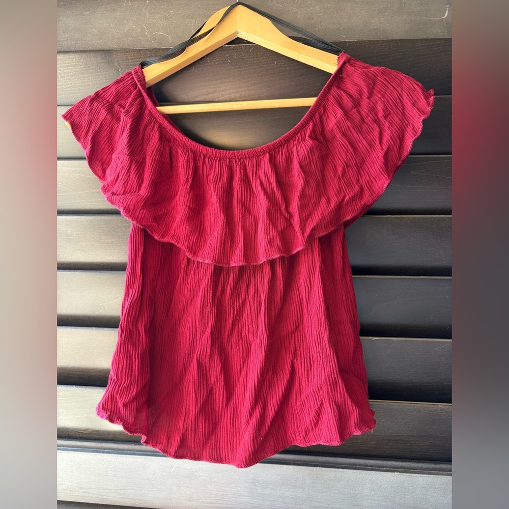 Ambiance Medium Maroon Off the Shoulder Blouse boho coquette cottagecore